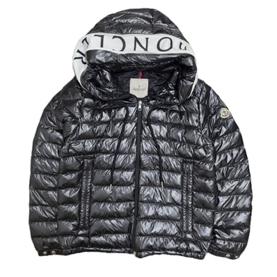 【値下げ】MONCLER モンクレール AKINARI フード付き ジップアップ ロゴ ジャケット ダウンジャケット I10911A00009 M ナイロン ブラック ホワイト メンズ【中古】