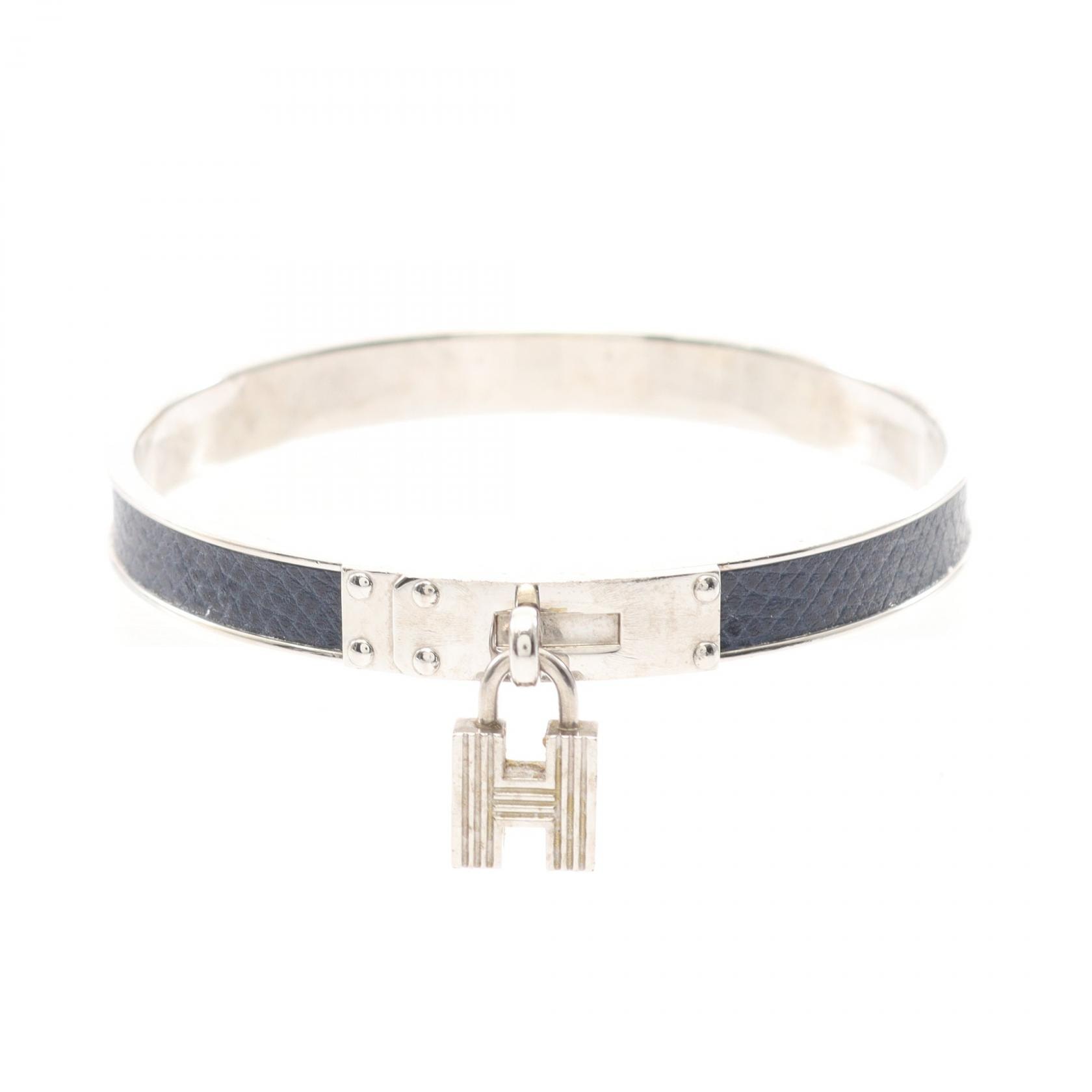 エルメス HERMES ケリーバングル バングル アクセサリー ステンレススチール レザー レディース シルバー系 / ネイビー系 【中古】