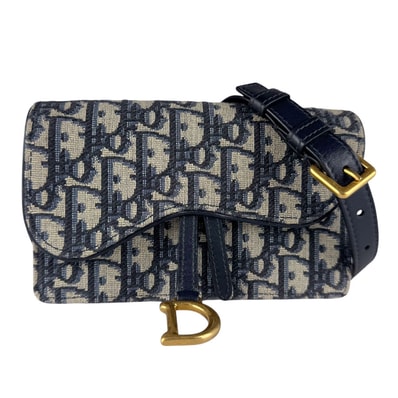 クリスチャンディオール Christian Dior ボディバッグ ベルトバッグ サドル キャンバス/レザー ネイビー ゴールド レディース【中古】 z10674