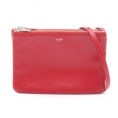 セリーヌ CELINE TRIO SMALL トリオ スモール ショルダーバッグ バッグ レザー レディース レッド系 187603 【中古】