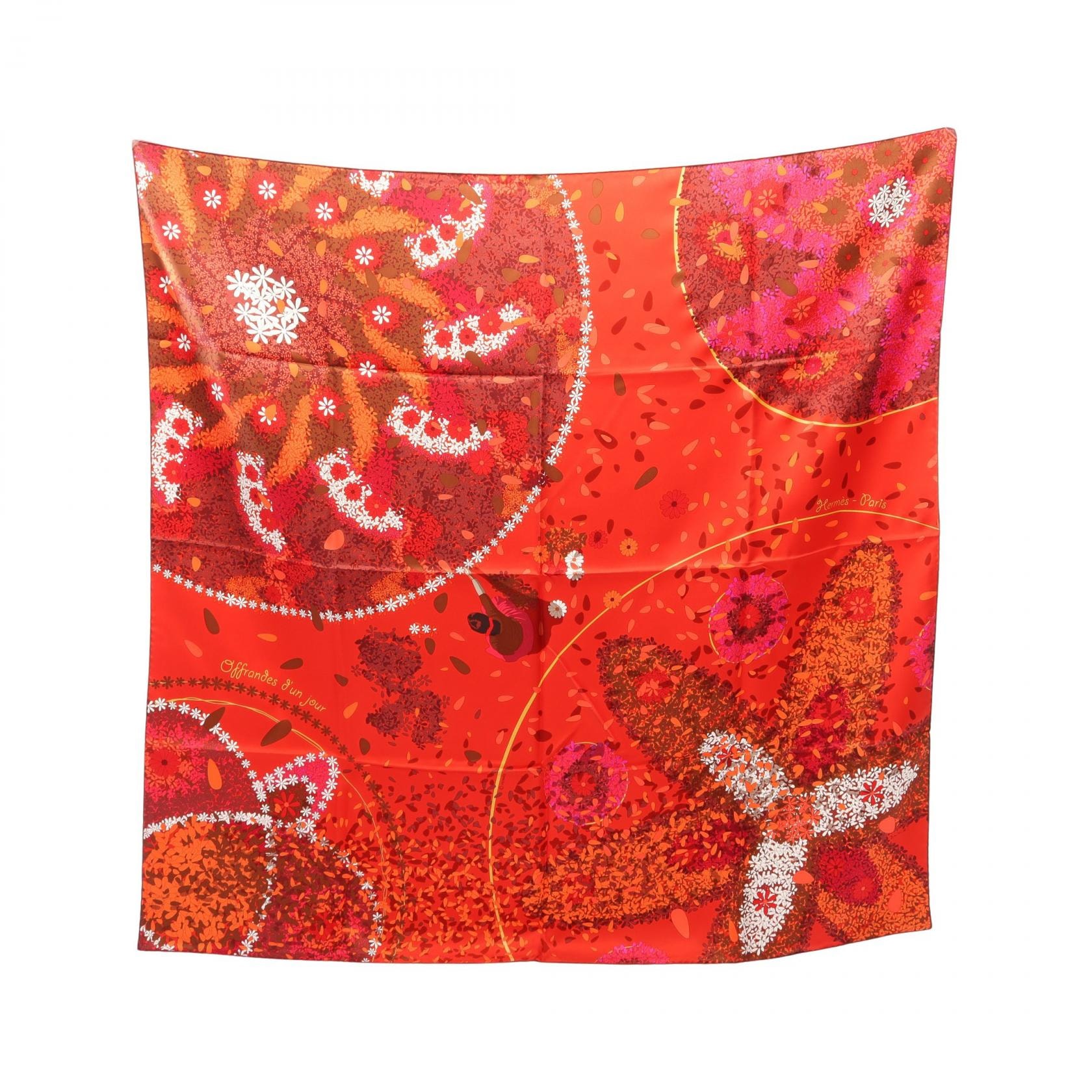 エルメス HERMES カレ90 OFFRANDES D'UN JOUR スカーフ 衣料品 シルク シルク レディース レッド系 / マルチカラー 【中古】