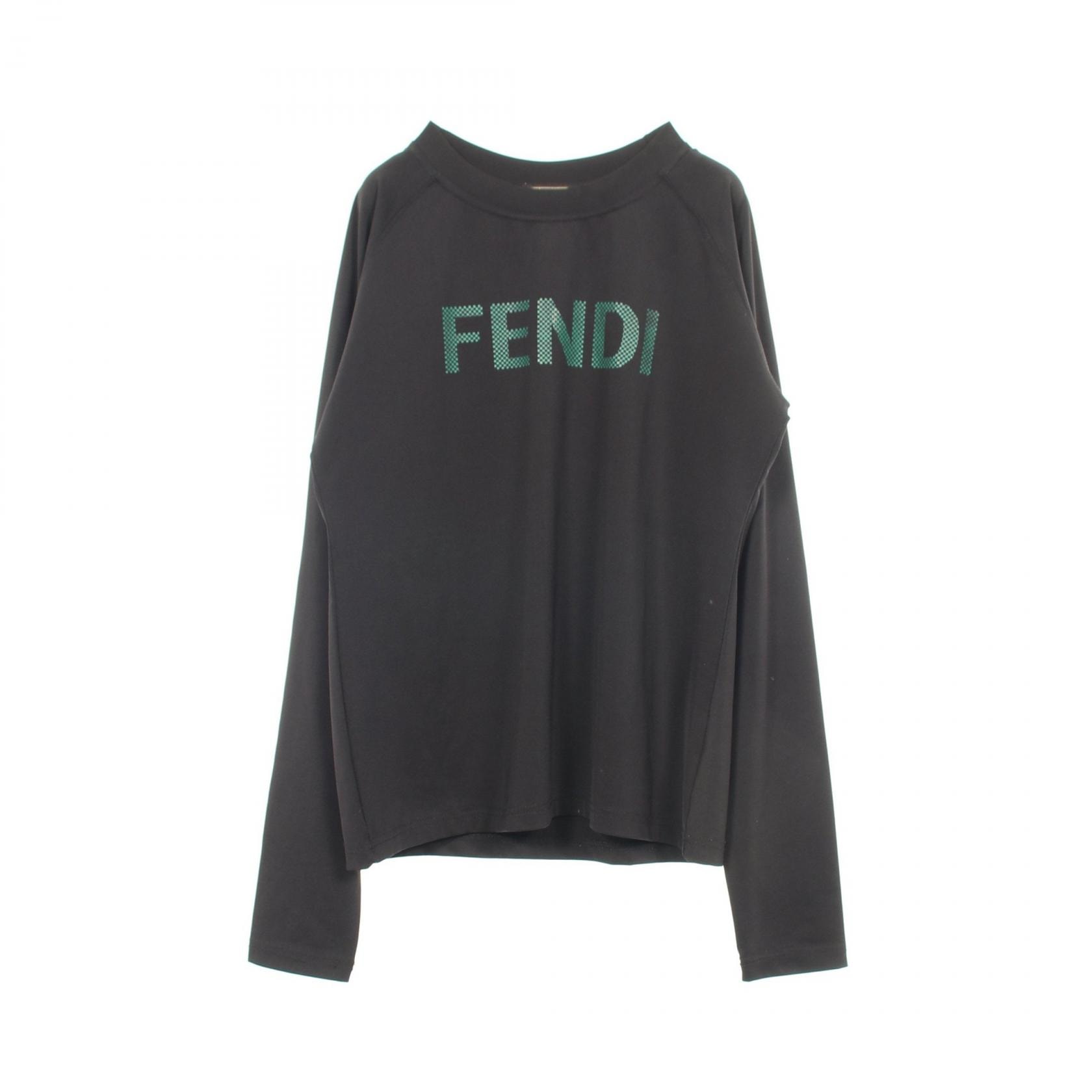 フェンディ FENDI ロゴプリント 長袖 カットソー 衣料品 トップス ナイロン レディース ブラック系 【中古】