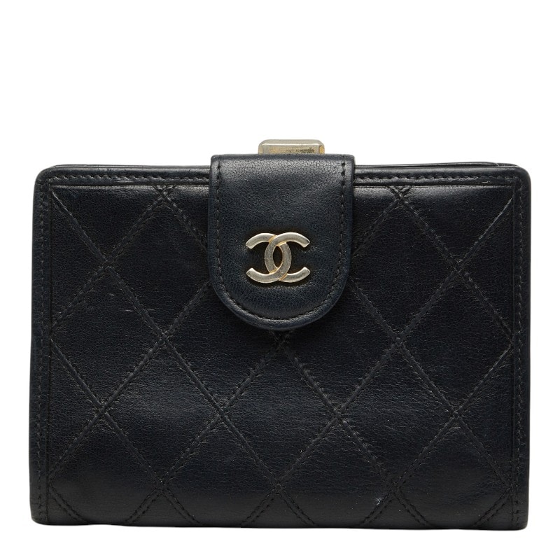 シャネル ココマーク ビコローレ 二つ折り財布 ブラック レザー レディース CHANEL 【中古】