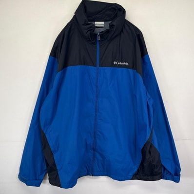 古着 コロンビア Columbia ナイロンジャケット フルジップ ワンポイントロゴ刺繍 オムニシールド 大きいサイズ 2XL ブルー メンズ