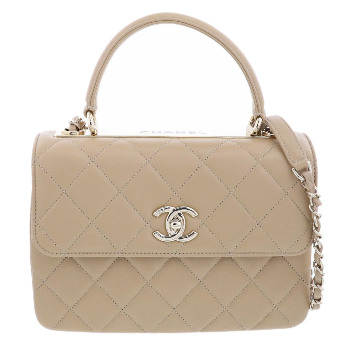 CHANEL シャネル トップハンドル フラップバッグ ハンドバッグ A92236 ラムスキン ベージュ ゴールド金具  レディース【中古】