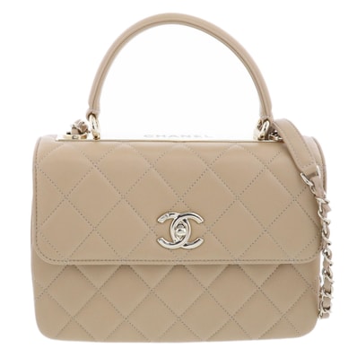 CHANEL シャネル トップハンドル フラップバッグ ハンドバッグ A92236 ラムスキン ベージュ ゴールド金具 レディース【中古】