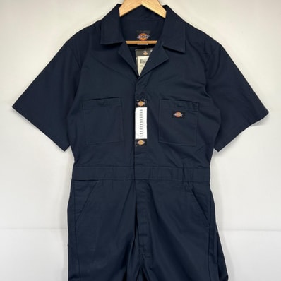 古着 ディッキーズ Dickies 半袖つなぎ タグ付き デッドストック ワーク 作業着 オールインワン M ネイビー メンズ