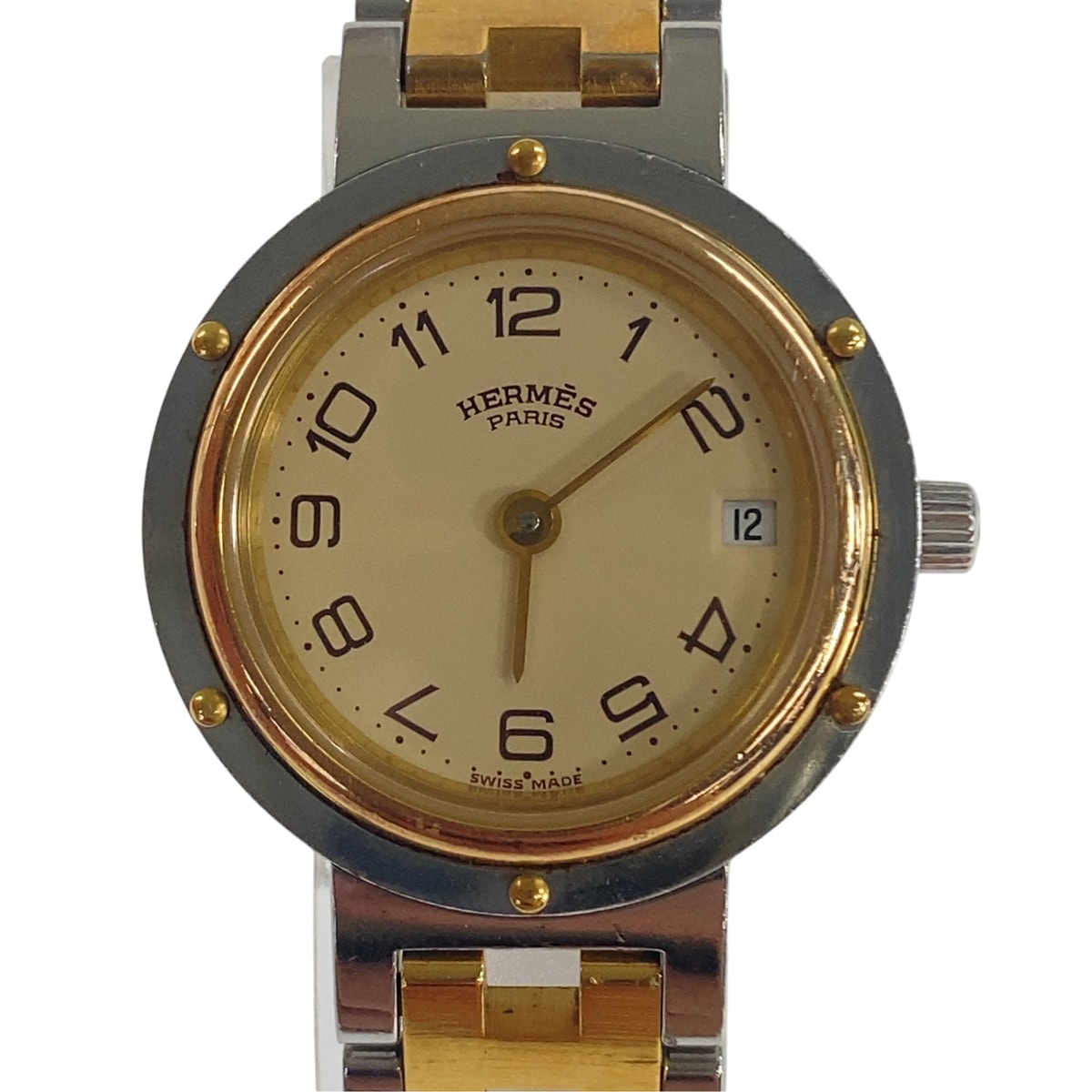 HERMES エルメス クリッパー ゴールド シルバー メタル 腕時計 クオーツ 1-0291097 【中古】