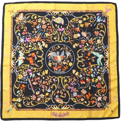 ■美品■HERMES エルメス カレ90 PIERRES D' ORIENT ET D' OCCIDENT 東洋の石と西洋の石細工 スカーフ カレ90 総シルク ツイル 花 総柄 ストール マフラー ブランド古着【中古】20251202/RA6699