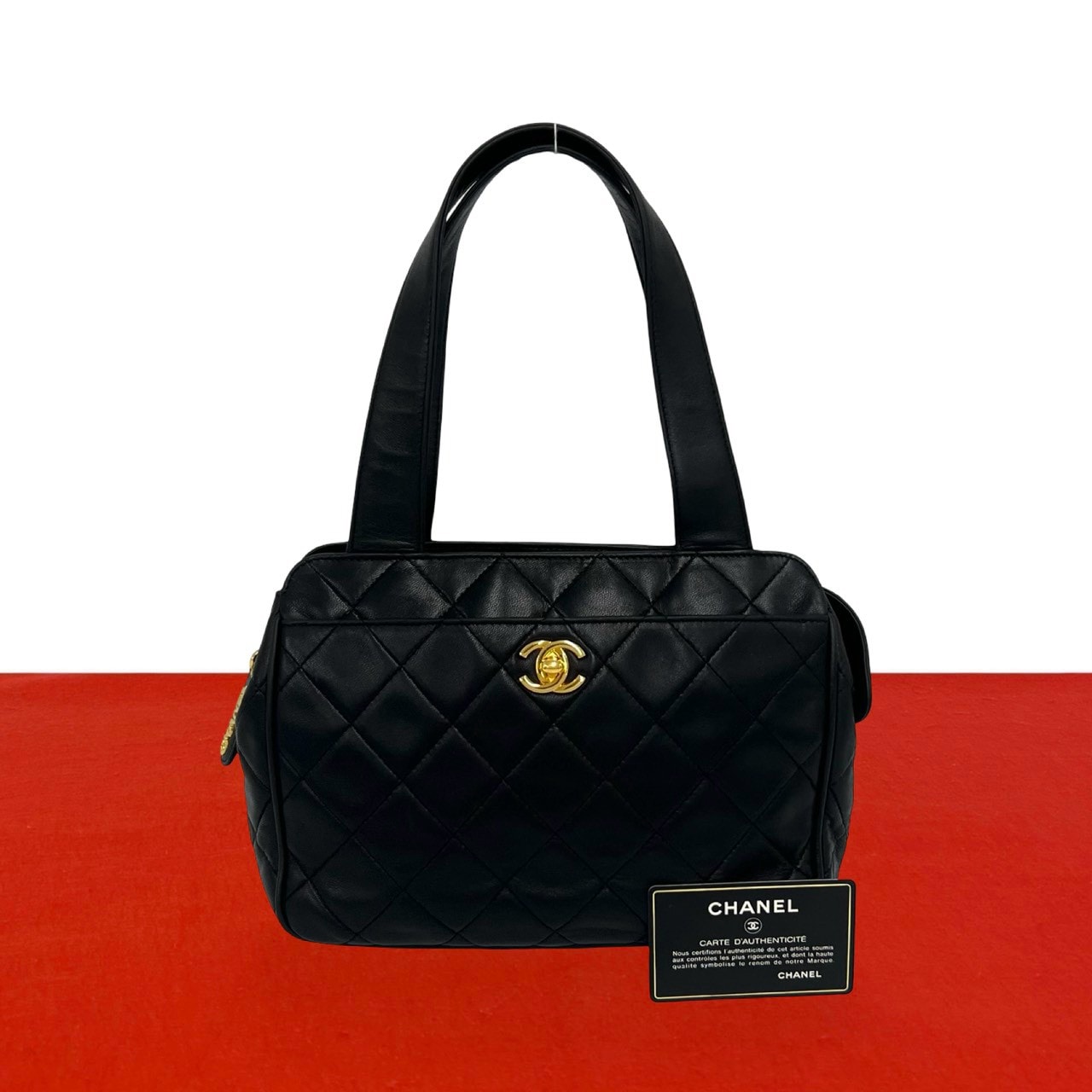 CHANEL シャネル マトラッセ ココマーク ラムスキン ハンドバッグ ブラック
 36747
