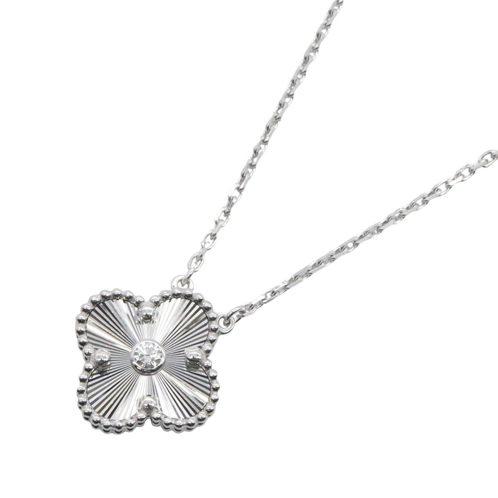 ヴァンクリーフ&アーペル Van Cleef & Arpels ヴィンテージアルハンブラネックレス ギヨシェ ネックレス ジュエリー K18WG(ホワイトゴールド) ダイヤモンド レディース シルバー系 / クリア系 VCARP6L800 【中古】