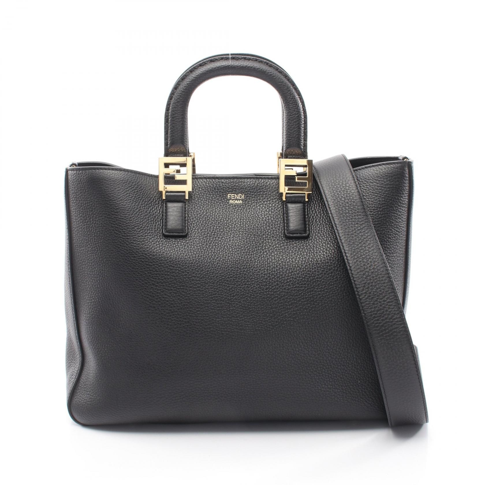 フェンディ FENDI FFトート ミディアム セレリア 2WAY トートバッグ バッグ レザー レディース ブラック系 8BH368 【中古】
