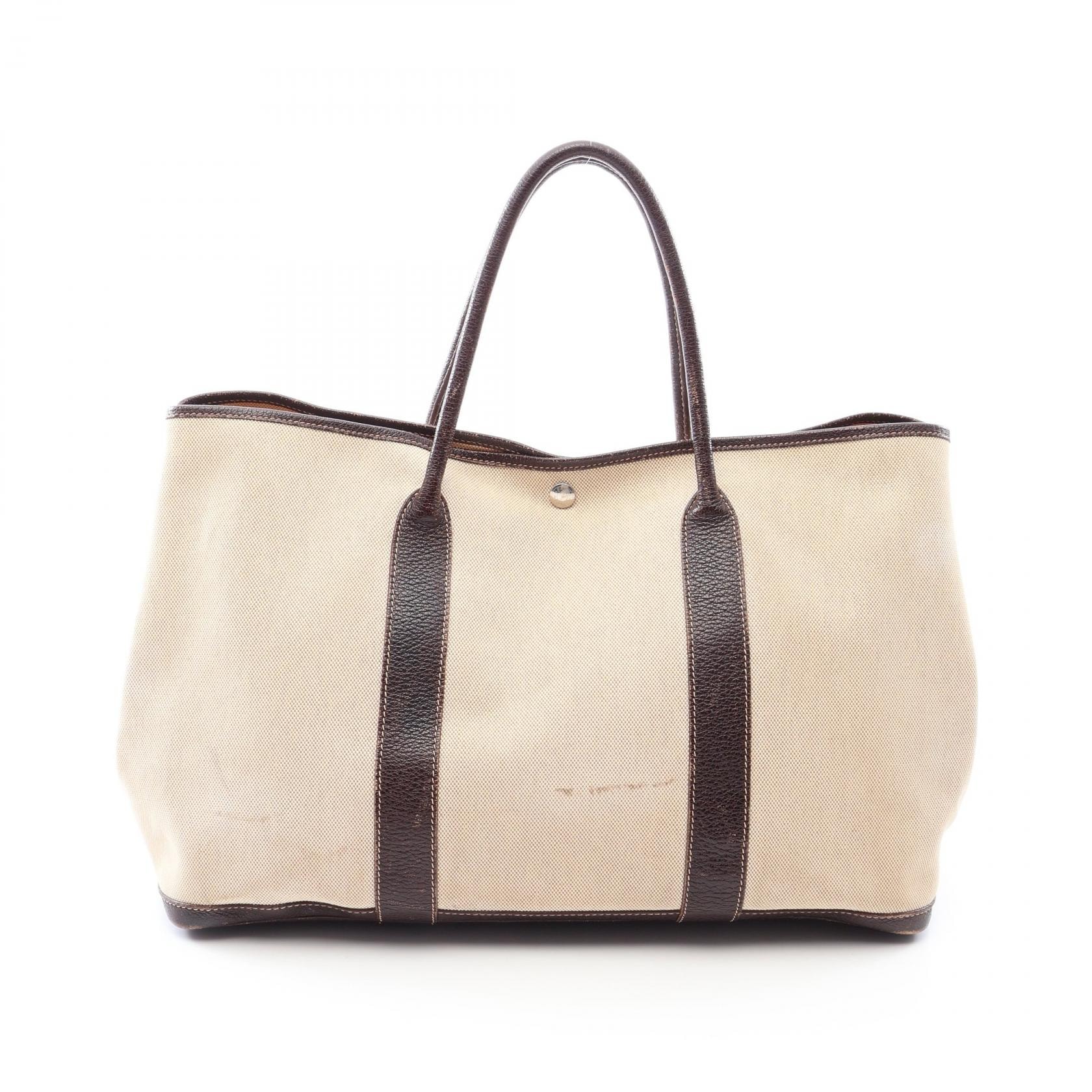エルメス HERMES ガーデンパーティMM トートバッグ バッグ トワルアッシュ / ブッフル トワルアッシュ ベージュ □H刻印(2004年製造) レディース ベージュ系 / ブラウン系 【中古】