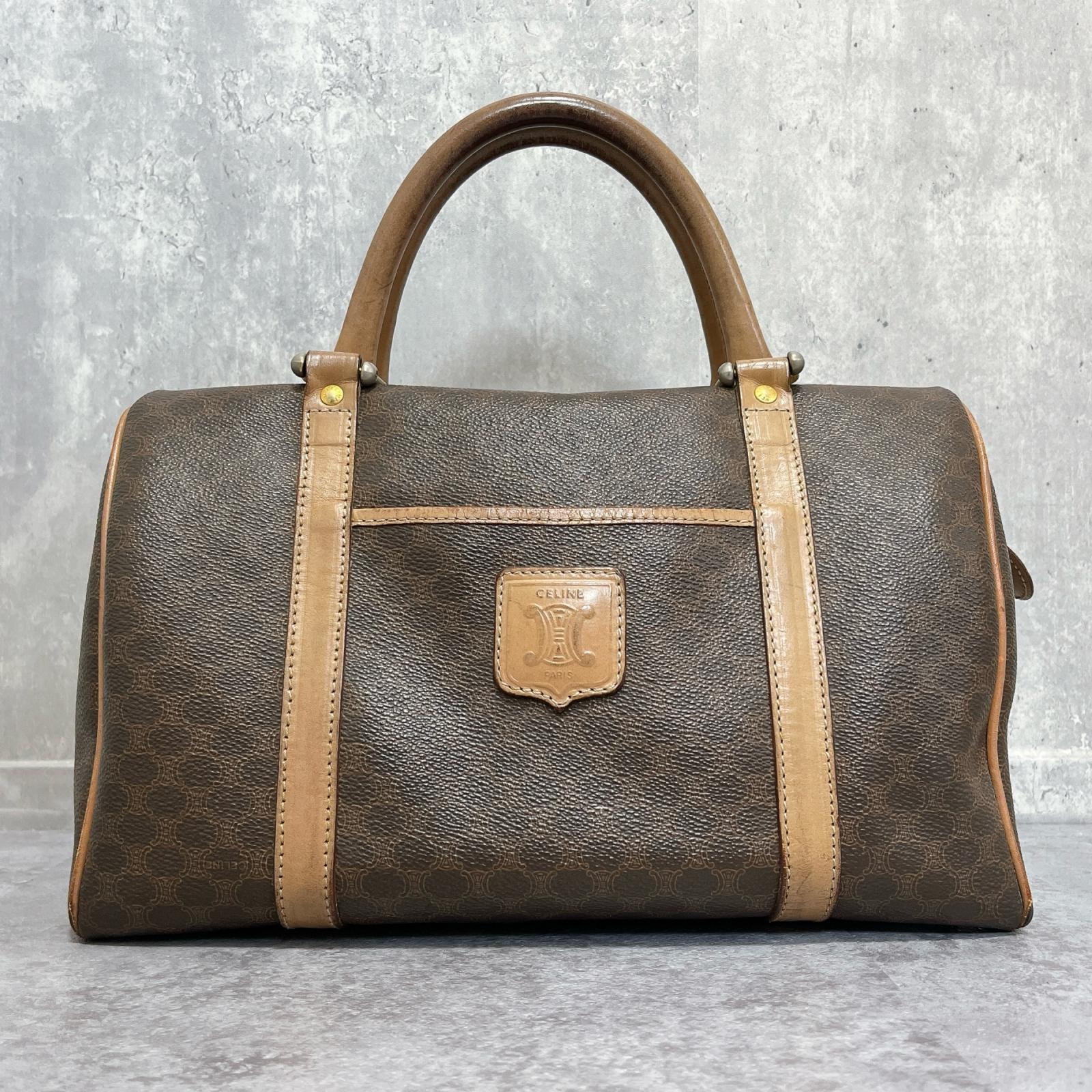 【CELINE】セリーヌ オールドセリーヌ マカダム柄 ボストンバッグ PVC レザー ブラウン ベージュ トリオンフロゴ イタリア製 ヴィンテージ