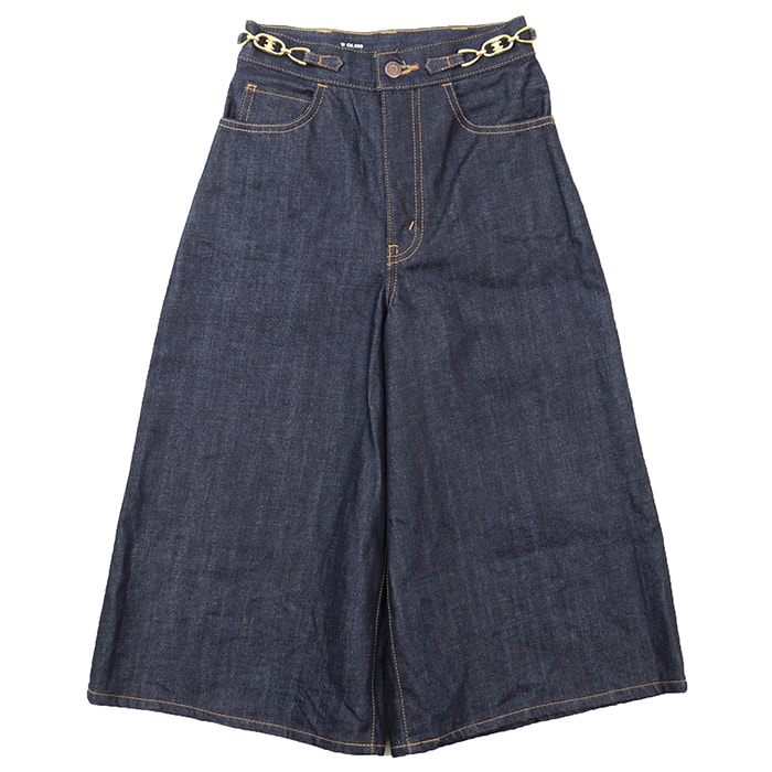 【美品】CELINE セリーヌ デニムパンツ サイズ 24 レディース ガウチョパンツ トリオンフチェーン ワイドシルエット コットン100% ボトムス インディゴ 日本製
