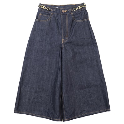 【美品】CELINE セリーヌ デニムパンツ サイズ 24 レディース ガウチョパンツ トリオンフチェーン ワイドシルエット コットン100% ボトムス インディゴ 日本製