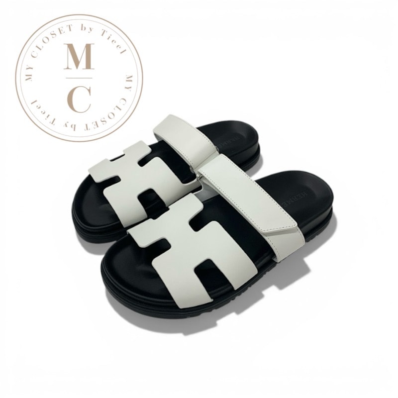 エルメス HERMES シプレ サンダル 靴 シューズ レザー ホワイト 白 ベルクロ ストラップ フラット