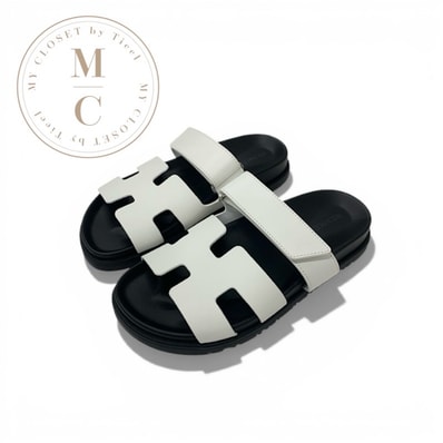 エルメス HERMES シプレ サンダル 靴 シューズ レザー ホワイト 白 ベルクロ ストラップ フラット