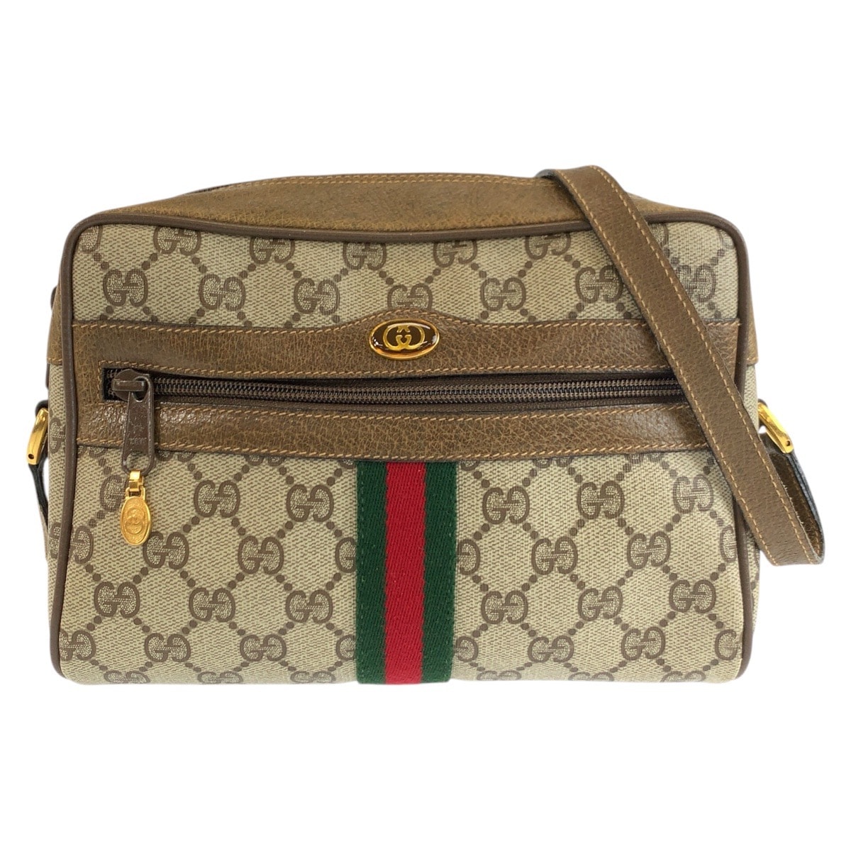美品 GUCCI グッチ ヴィンテージ シェリーライン ベージュ ブラウン ゴールド金具 GGスプリームキャンバス レザー/ ショルダーバッグ ポシェット 603265 【中古】
