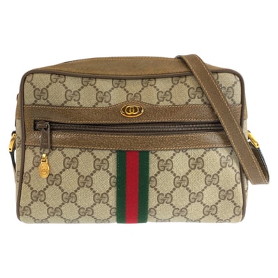 美品 GUCCI グッチ ヴィンテージ シェリーライン ベージュ ブラウン ゴールド金具 GGスプリームキャンバス レザー/ ショルダーバッグ ポシェット 603265 【中古】