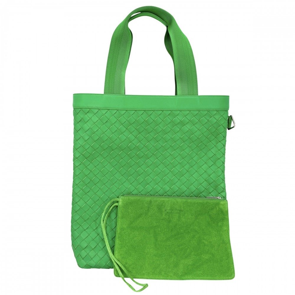 BOTTEGAVENETA ボッテガヴェネタ トートバッグ イントレチャート ハンドバッグ 肩掛け レザー    グリーン 緑 シルバー金具 ユニセックス【中古品】