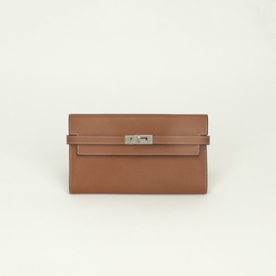 エルメス HERMES ケリーウォレット ケリー ウォレット ケリーウォレットロング 財布 長財布 ロングウォレット エプソン ゴールド Gold ブラウン Brown 茶 シルバー金具 ヴォーエプソン KELLYWALLET
