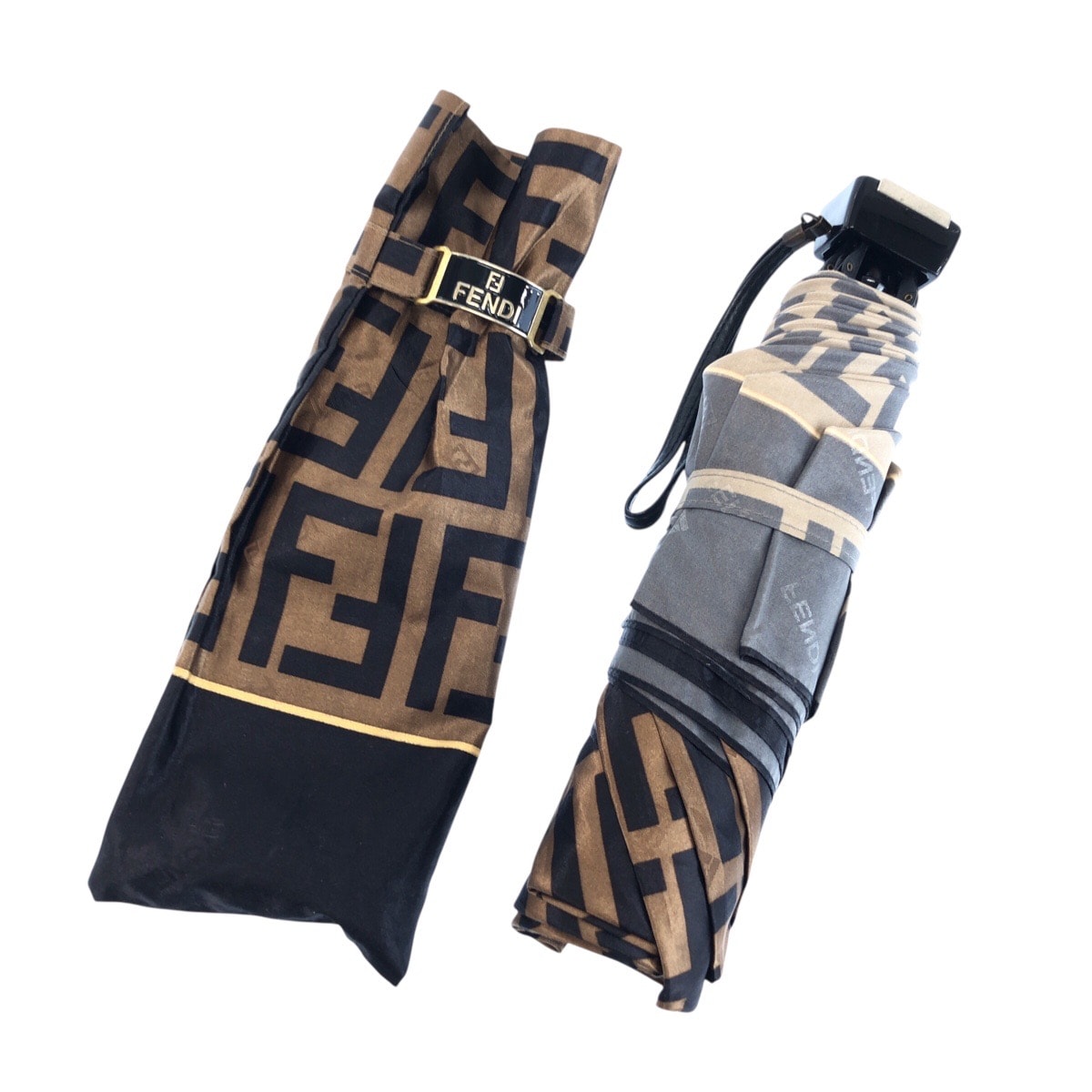 美品 FENDI フェンディ ズッカ ブラウン ダークブラウン 化学繊維/ 傘 折りたたみ傘 601254 【中古】