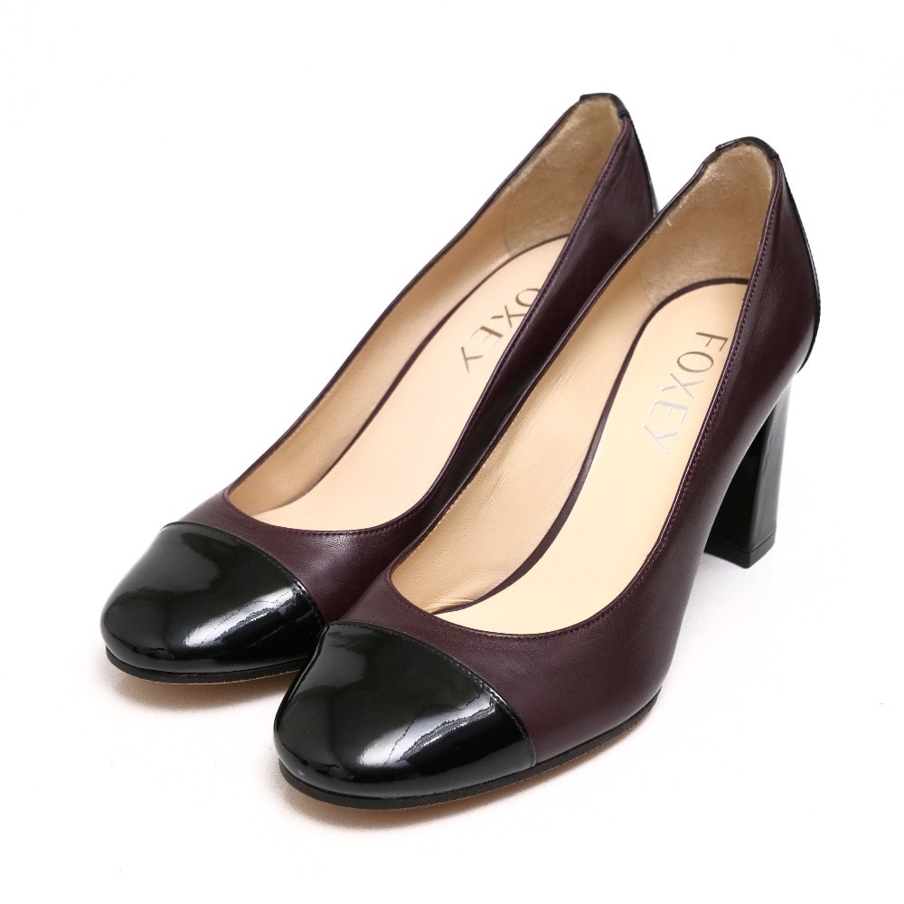 ■美品■FOXEY フォクシー パンプス サイズ37.5 バイカラー パテント × レザー 靴 イタリア製 ブランド古着【中古】20250523/RA4911