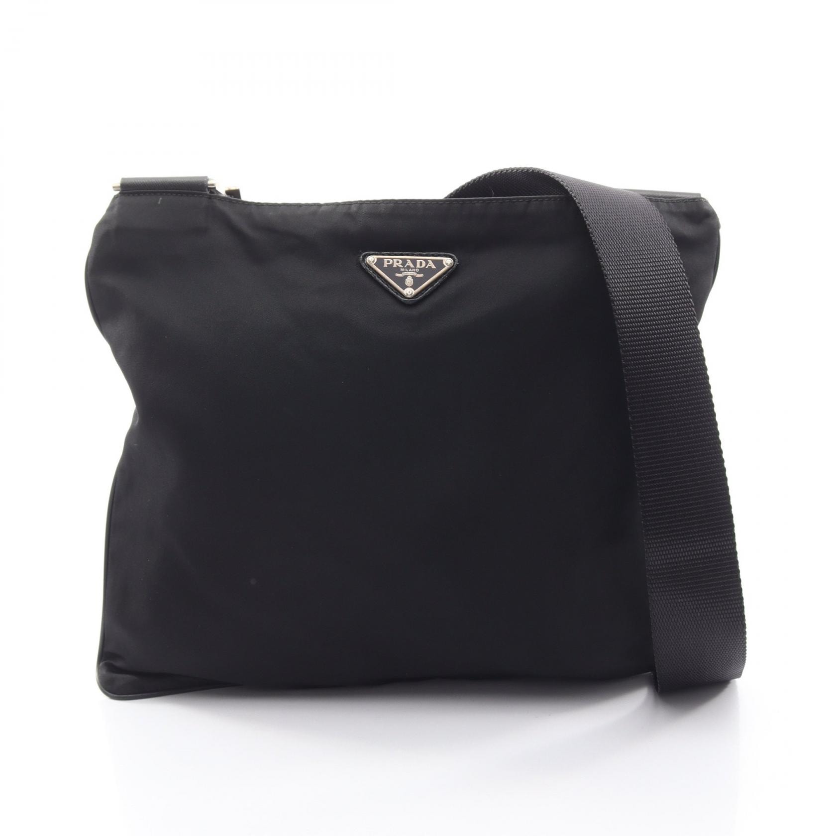 プラダ PRADA トライアングルロゴ ショルダーバッグ バッグ ナイロン レザー レディース ブラック系 【中古】