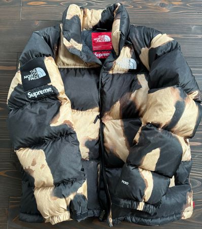 Supreme x The North Face Bleached Denim Print Nuptse Jacket "Black"