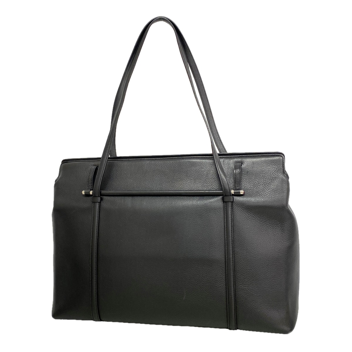 【6hb0916】カルティエ トートバッグ カボション レザー ブラック シルバー金具【中古】レディース