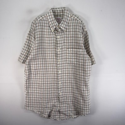 古着 ブルックスブラザーズ Brooks Brothers 半袖シャツ 胸ポケ 346 M ホワイト系 チェック メンズ