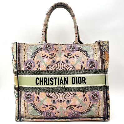 Christian Dior(クリスチャンディオール)ブックトート トートバッグ ハンドバッグ 刺繍 マルチカラー ピンク系 イタリア製 レディース【中古】