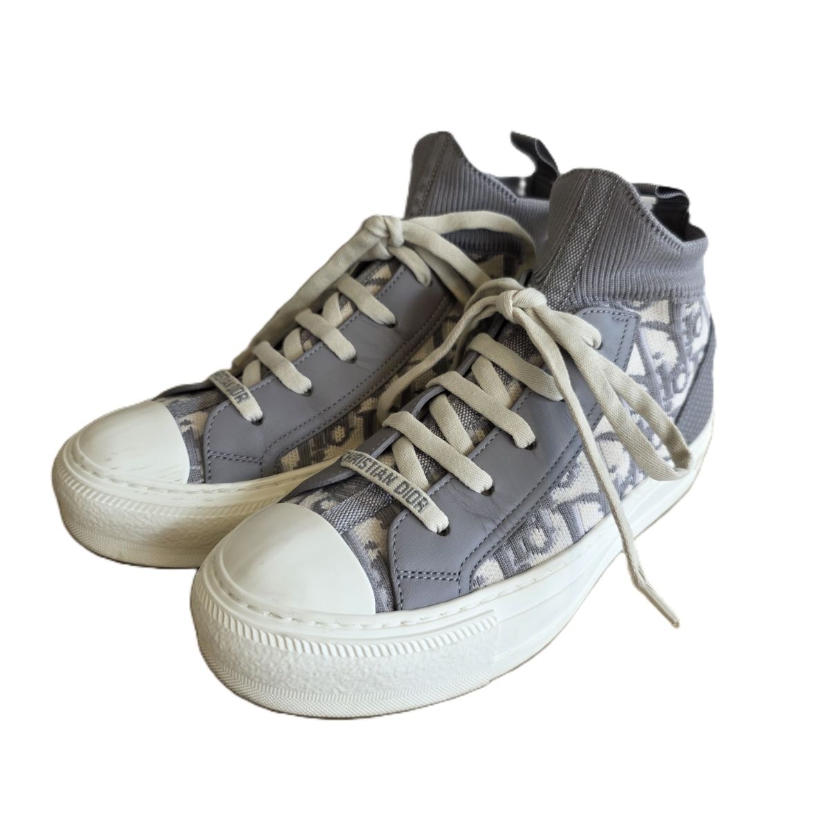 【値下げ】Christian Dior クリスチャンディオール WALK'N'DIOR ロゴ ニット オブリーク 21.5cm スニーカー KCK233TOK グレー  レディース【中古】