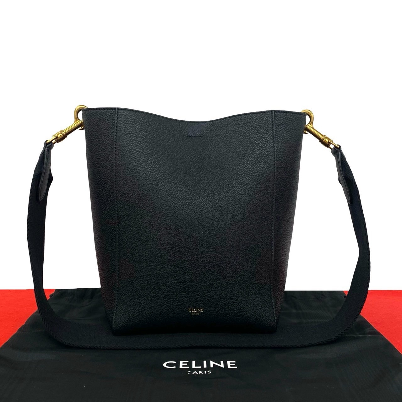 CELINE セリーヌ サングル バケット スモール レザー ショルダーバッグ ブラック
 011-2