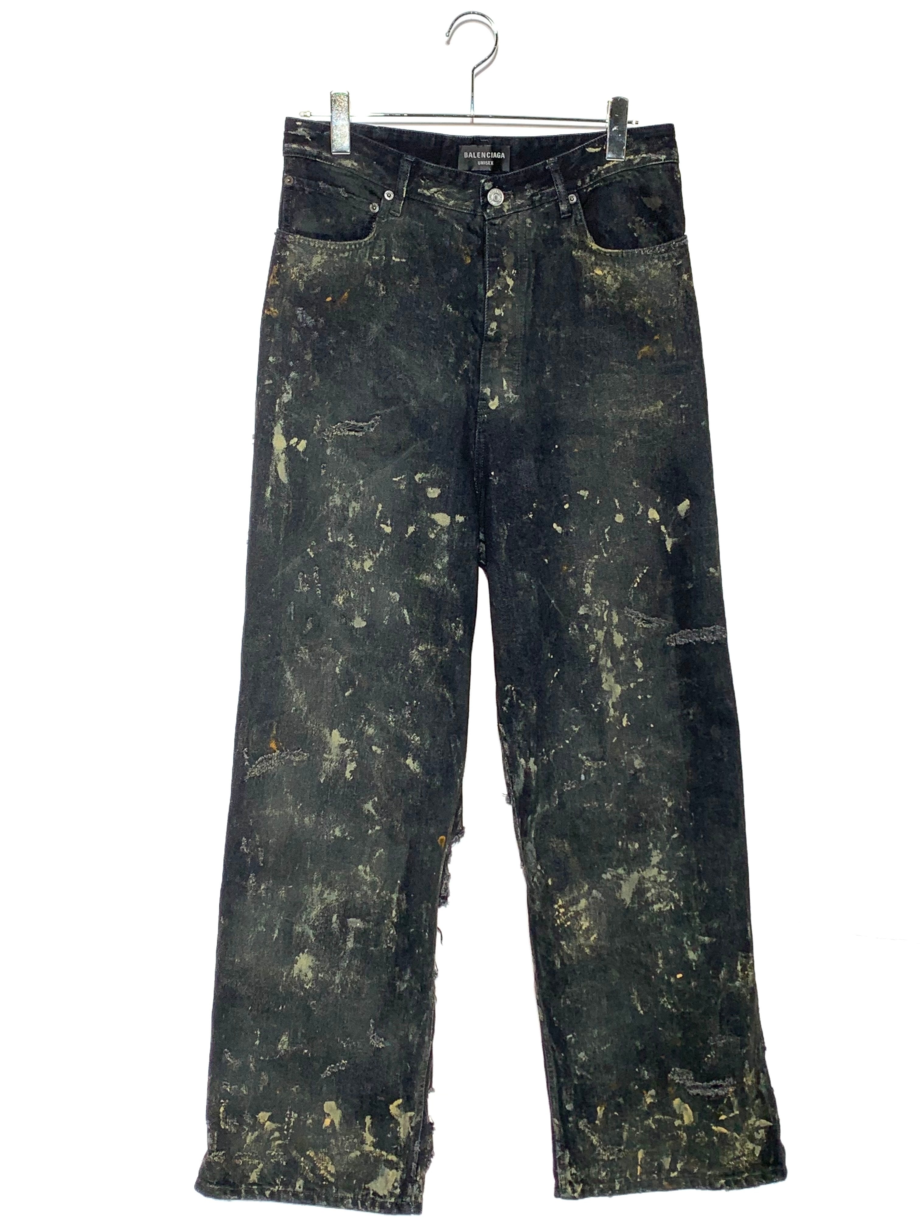 BALENCIAGA Super Destroyed Japanese Denim Baggy Pants "Black"