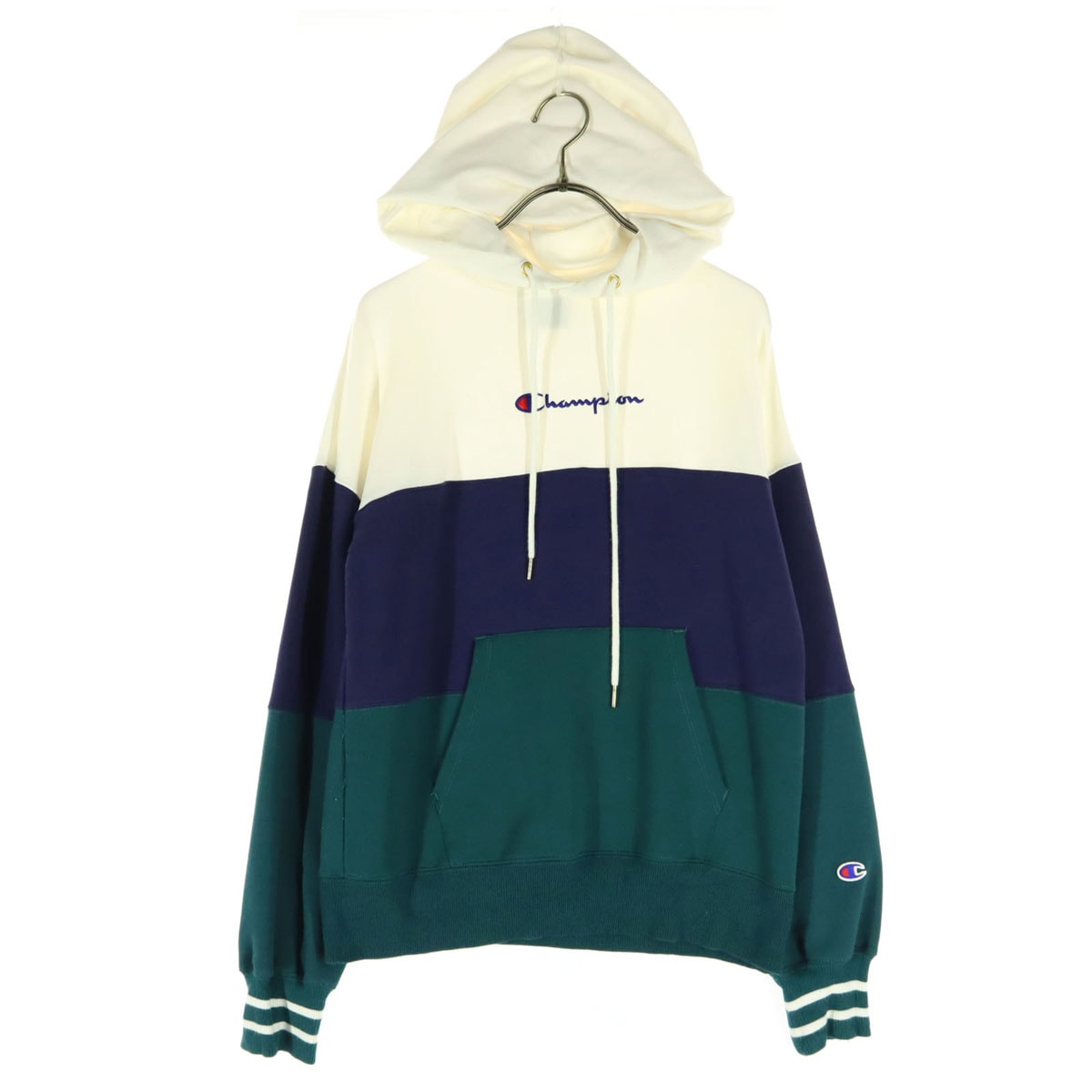 Champion チャンピオン ワンポイントロゴ 長袖 トリコカラー スウェットパーカー M ホワイト