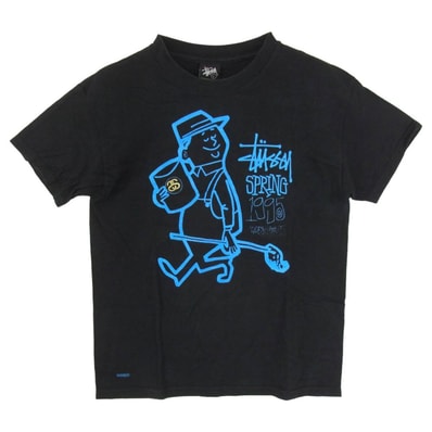 STUSSY ステューシー 00s 復刻 25周年 SPRING 1995 WORK STREET プリント Tシャツ 半袖カットソー ブラック系 L【中古】