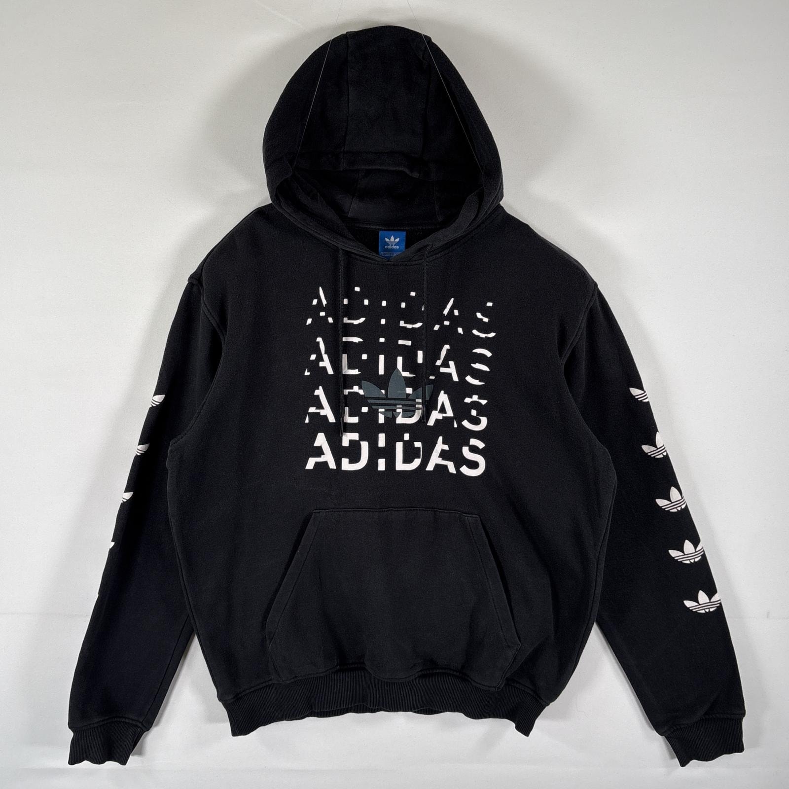 古着 アディダス adidas パーカー トレフォイルロゴプリント スウェット プルオーバー 袖ロゴ 大きいサイズ  ブラック メンズ