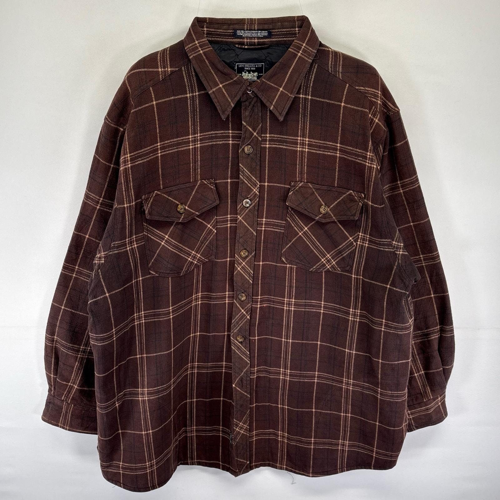 古着 リーバイス Levi's ジャケット シャツジャケット 中綿 胸ポケット キルティングライナー 2XL  ブラウン系 チェック メンズ