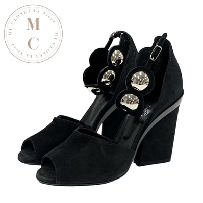 エルメス HERMES サンダル 靴 シューズ スエード ブラック 黒 シルバー 未使用 アンクルストラップ