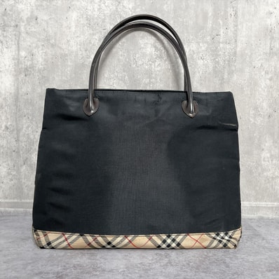 【BURBERRY】バーバリー トートバッグ ナイロン レザー ノバチェック ブラック ブラウン 日本製 肩掛け 大容量 ハンドバッグ レディース