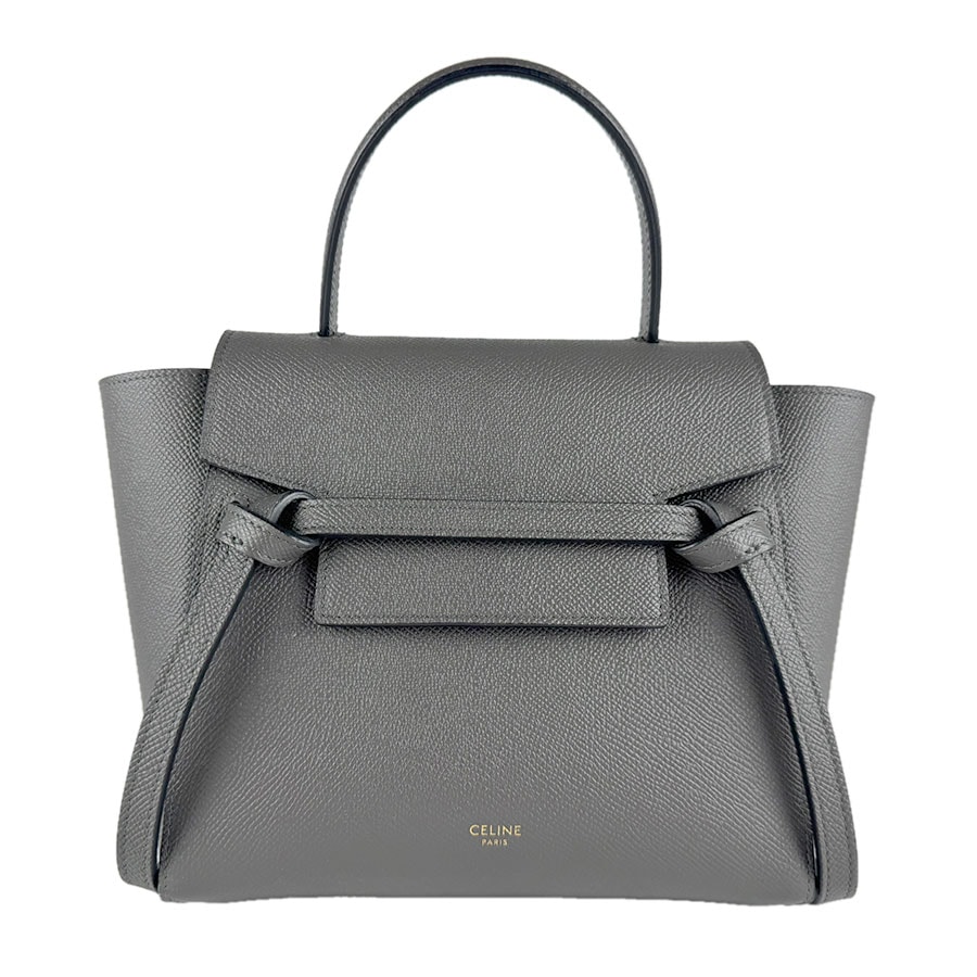 セリーヌ CELINE ハンドバッグ ショルダーバッグ ベルトバッグ ナノ レザー グレー ゴールド レディース【中古】 z10401