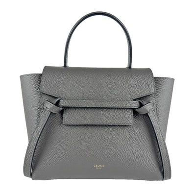 セリーヌ CELINE ハンドバッグ ショルダーバッグ ベルトバッグ ナノ レザー グレー ゴールド レディース【中古】 z10401