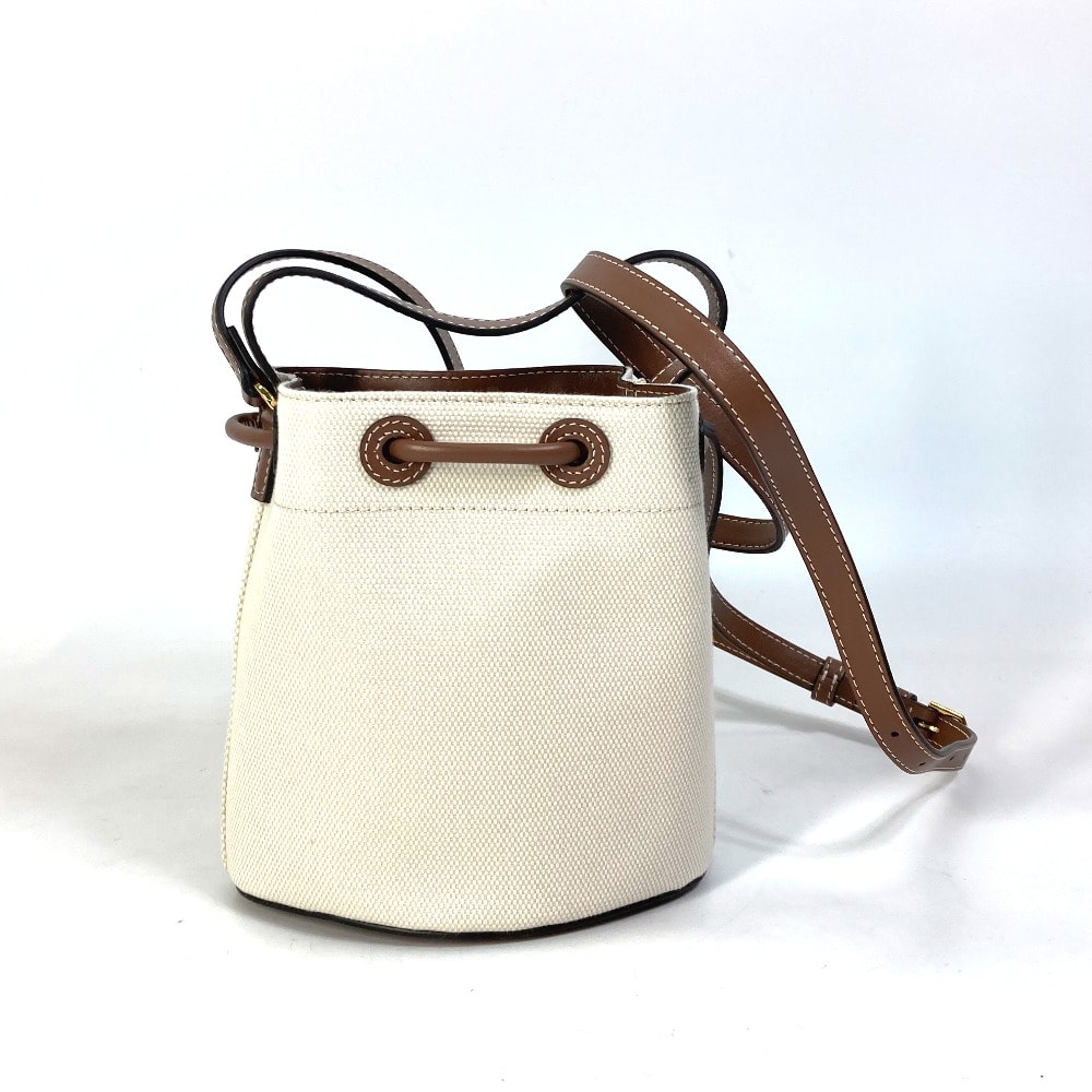 バーバリー BURBERRY TB バケット 8070576 2WAY ショルダーバッグ カバン バケツ 斜め掛け トートバッグ キャンバス/レザー アイボリー系 美品