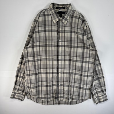 古着 トミーヒルフィガー TOMMY HILFIGER 長袖シャツ Island Madras マドラス チェック ロゴ 刺繍 ボタンダウン L グレー系 マルチカラー メンズ