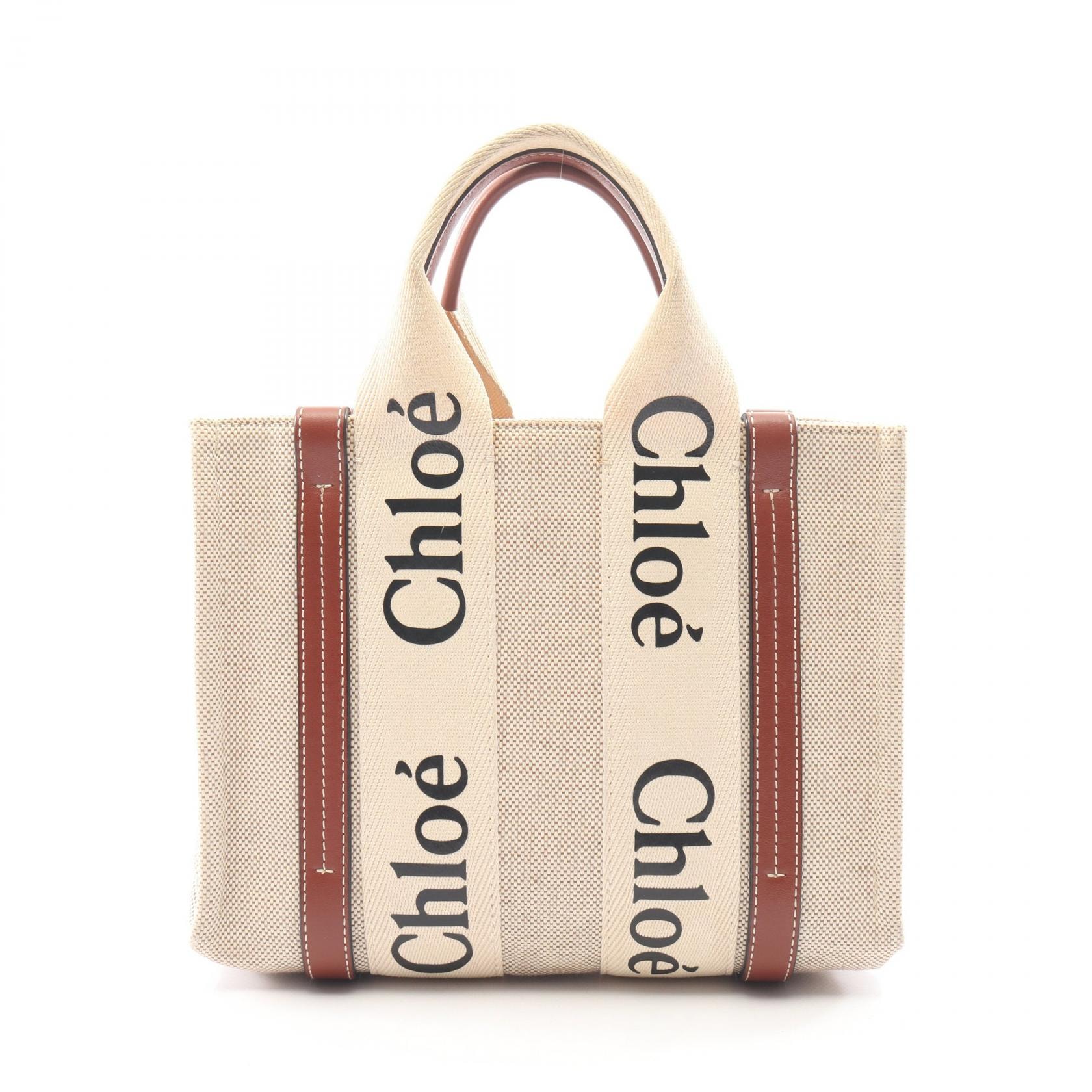 クロエ Chloe WOODY ウッディ スモール ハンドバッグ バッグ キャンバス レザー レディース ベージュ系 / ブラウン系 【中古】