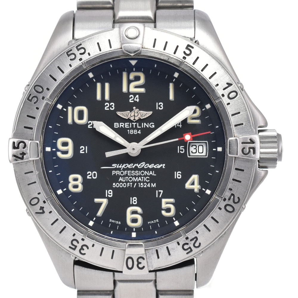 ブライトリング BREITLING A17345 スーパーオーシャン デイト ブラック 自動巻き メンズ 良品 腕時計 A#149418