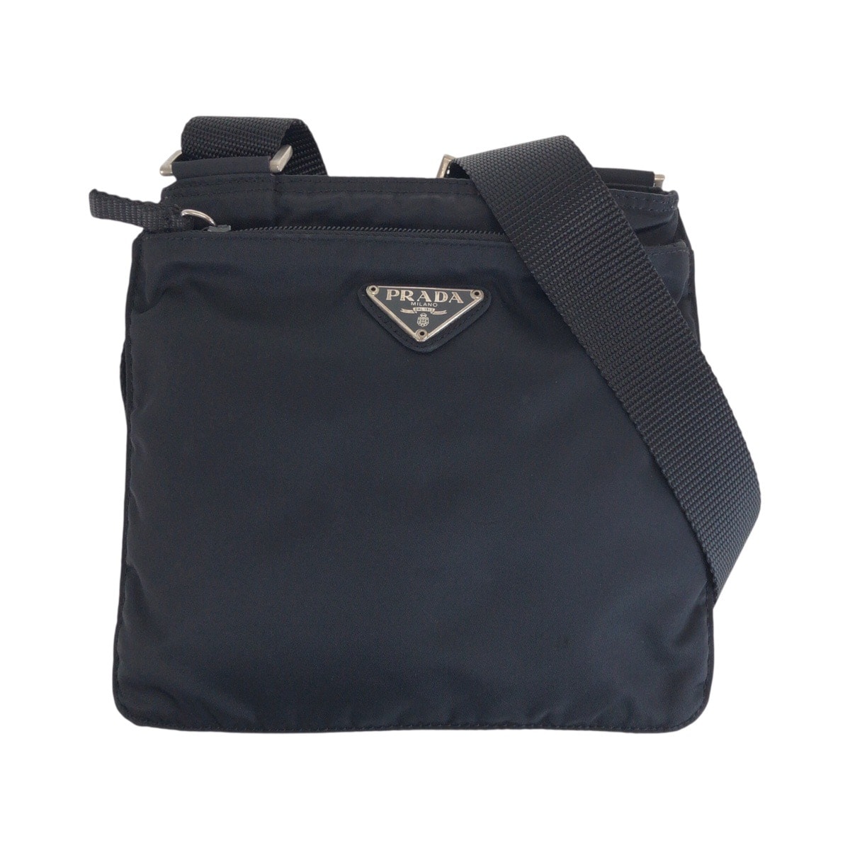 美品 PRADA プラダ テスート 三角ロゴプレート ブラック 黒 シルバー金具 ナイロン ショルダーバッグ ポシェット 603512 【中古】