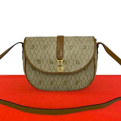 Christian Dior ディオール ロゴ 金具 ハニカム 柄 PVC レザー ショルダーバッグ ベージュ
37610
